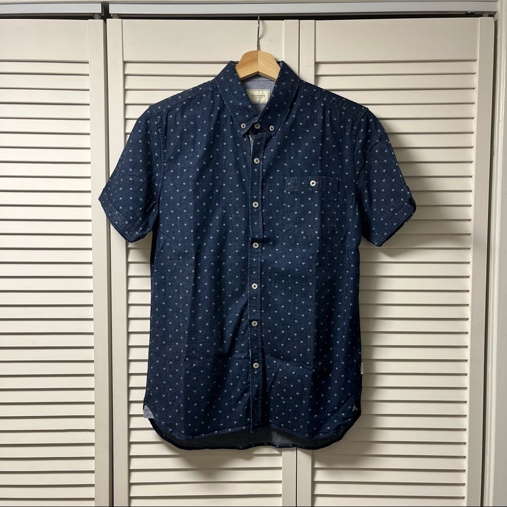 7 Diamonds Mens Short Sleeve Button Up Shirt Navy Size Small